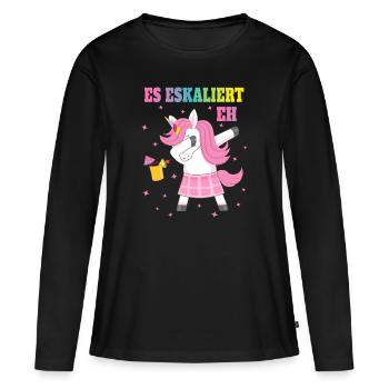 Dabbing Unicorn Es eskaliert eh - Frauen Premium Bio Langarmshirt - Schwarz - Vorne - Julia (174cm)