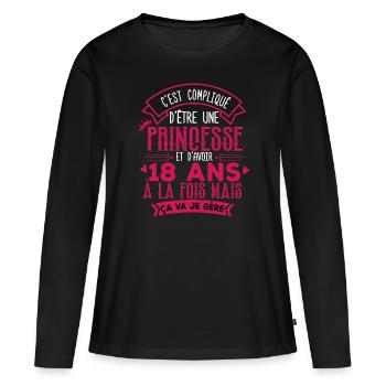 Cadeau Anniversaire Fille 18 ans - T-shirt manches longues Premium bio Femme - noir - Devant - Julia (174cm)