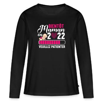 Bientôt Maman 2022 Future Mère Annonce Grossesse - T-shirt manches longues Premium bio Femme - noir - Devant - Julia (174cm)