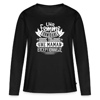 Femme Formidable Maman Exceptionnelle Cadeau - T-shirt manches longues Premium bio Femme - noir - Devant - Julia (174cm)