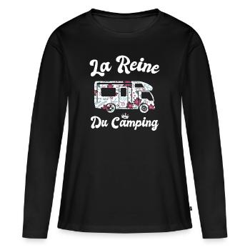 La Reine Du Camping Campeuse Cadeau Campeur Femme - T-shirt manches longues Premium bio Femme - noir - Devant - Julia (174cm)