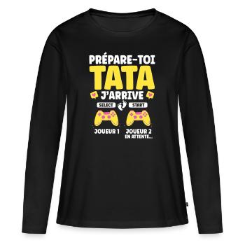 Future Tata Gamer Cadeau Annonce Grossesse Tante - T-shirt manches longues Premium bio Femme - noir - Devant - Julia (174cm)