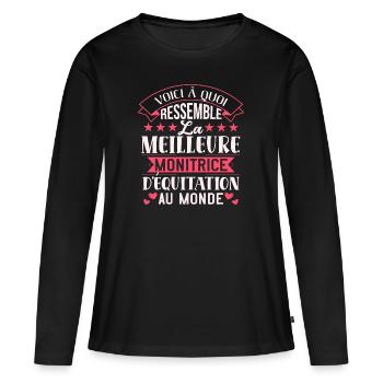 Idée Cadeau Pour Monitrice D'équitation - T-shirt manches longues Premium bio Femme - noir - Devant - Julia (174cm)