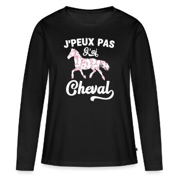 J'Peux Pas J'ai Cheval Humour Fille Équitation - T-shirt manches longues Premium bio Femme - noir - Devant - Julia (174cm)