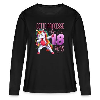 18 Ans Cadeau Anniversaire Fille Licorne Princesse - T-shirt manches longues Premium bio Femme - noir - Devant - Julia (174cm)