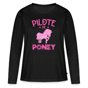 Pilote De Poney Humour Cadeau Équitation Cavalière - T-shirt manches longues Premium bio Femme - noir - Devant - Julia (174cm)
