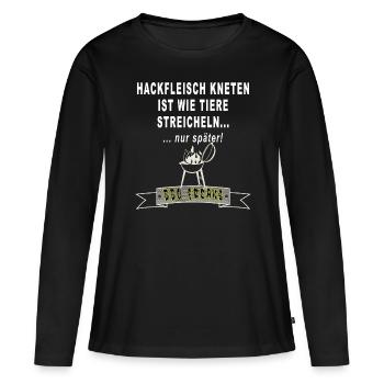 Hackfleisch kneten ist wie Tiere streicheln BBQ - Frauen Premium Bio Langarmshirt - Schwarz - Vorne - Julia (174cm)