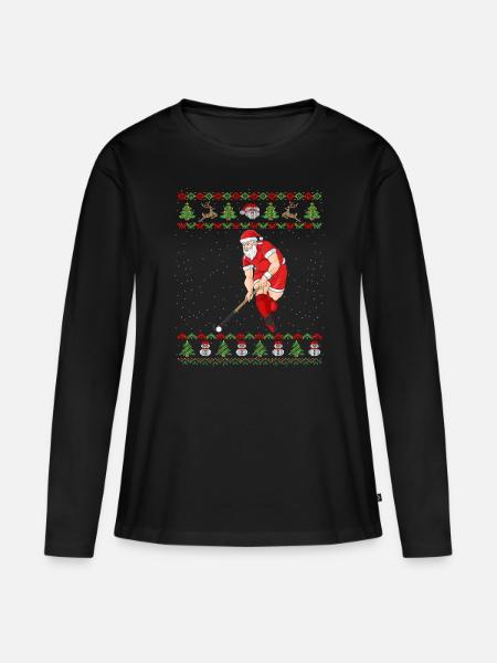Feldhockey Weihnachtsmann Ugly Christmas Hockey - Frauen Premium Bio Langarmshirt - Schwarz