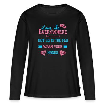 L’amour est partout, mais la grippe aussi - T-shirt manches longues Premium bio Femme - noir - Devant - Julia (174cm)