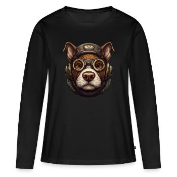Steampunk Pitbull Chien Amoureux Cadeau Steampunk - T-shirt manches longues Premium bio Femme - noir - Devant - Julia (174cm)