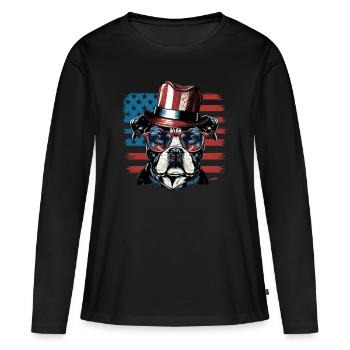 Chien patriotique Drapeau américain Patriote - T-shirt manches longues Premium bio Femme - noir - Devant - Julia (174cm)