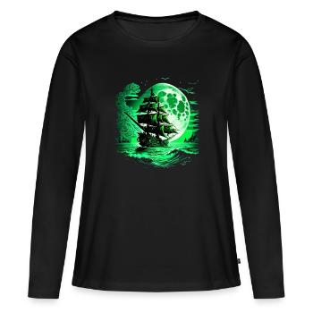 Historisches Segelschiff bei Vollmond. - Frauen Premium Bio Langarmshirt - Schwarz - Vorne - Julia (174cm)