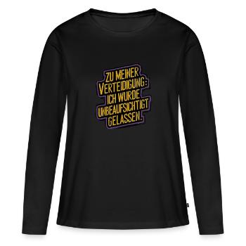 Pour ma défense : Laissé sans surveillance - T-shirt manches longues Premium bio Femme - noir - Devant - Julia (174cm)