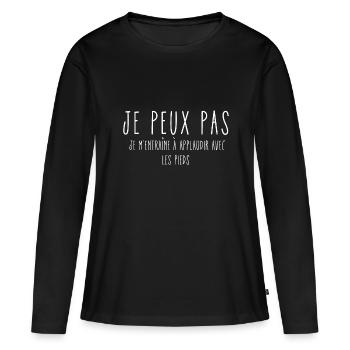 peux pas, je m'entraîne à applaudir avec les pieds - T-shirt manches longues Premium bio Femme - noir - Devant - Julia (174cm)