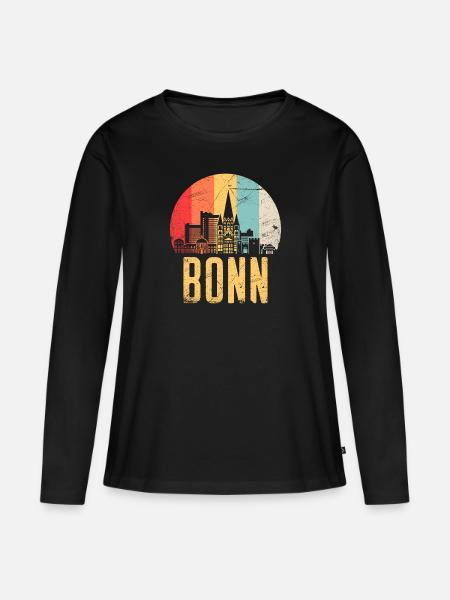Bonn Skyline Silhouette 80er Retro Vintage - Frauen Premium Bio Langarmshirt - Schwarz