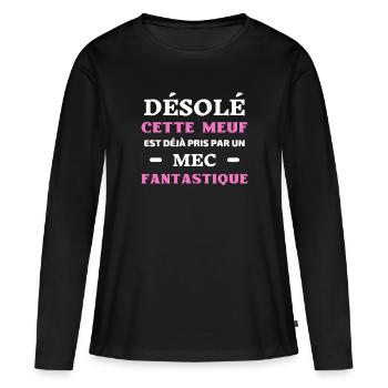 t-shirt humour meuf pris par un mec fantastique - T-shirt manches longues Premium bio Femme - noir - Devant - Julia (174cm)