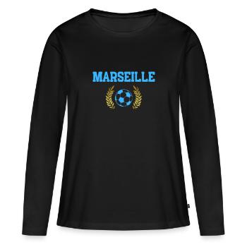 t-shirt marseille foot ballon cadeau noel - T-shirt manches longues Premium bio Femme - noir - Devant - Julia (174cm)