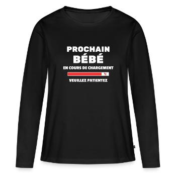 t shirt humour grossesse bébé en cours chargement - T-shirt manches longues Premium bio Femme - noir - Devant - Julia (174cm)