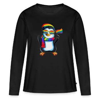 Pingouin LGBT Gay Homosexualité Lesbienne Arc-en-ciel - T-shirt manches longues Premium bio Femme - noir - Devant - Julia (174cm)
