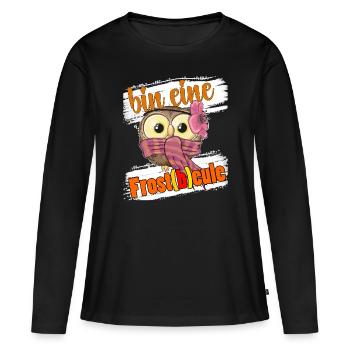 Witzige Eule Frostbeule Wortspiel Vogel ist Kalt - Frauen Premium Bio Langarmshirt - Schwarz - Vorne - Julia (174cm)