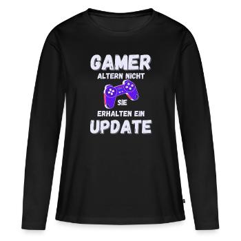 GAMER Lustiger Spruch Gaming Update - Frauen Premium Bio Langarmshirt - Schwarz - Vorne - Julia (174cm)