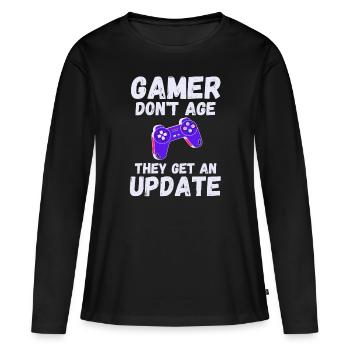 GAMER don't age they get an update Gaming - Women's Premium Organic Long Sleeve Shirt - black - Front - Julia (174cm)