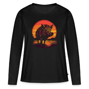 Retro sunset and a wild boar - Women's Premium Organic Long Sleeve Shirt - black - Front - Julia (174cm)