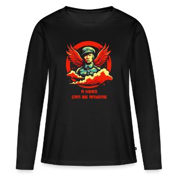 Jeder kann ein Held sein - Frauen Premium Bio Langarmshirt - Schwarz - Vorne - Julia (174cm)