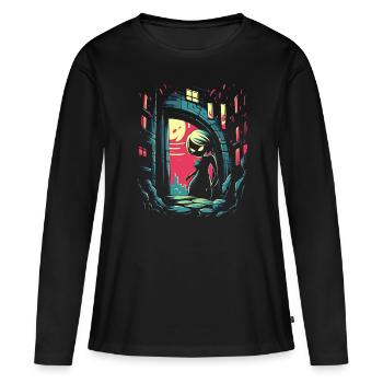 Soirée Fille Anime - T-shirt manches longues Premium bio Femme - noir - Devant - Julia (174cm)