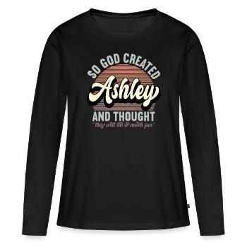 Nom Ashley Cadeau Anniversaire Dire Drôle - T-shirt manches longues Premium bio Femme - noir - Devant - Julia (174cm)