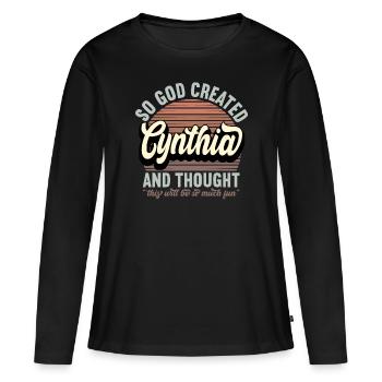 Nom Cynthia Cadeau Anniversaire Dire Drôle - T-shirt manches longues Premium bio Femme - noir - Devant - Julia (174cm)