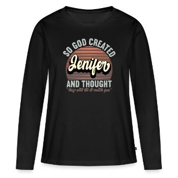 Nom Jenifer Cadeau Anniversaire Dire Drôle - T-shirt manches longues Premium bio Femme - noir - Devant - Julia (174cm)