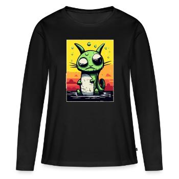 Dizzy and confused pet cat - Women's Premium Organic Long Sleeve Shirt - black - Front - Julia (174cm)