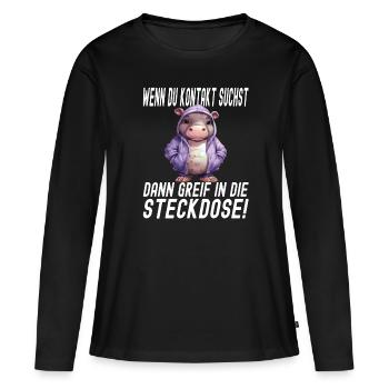 Wenn du Kontakt suchst dann greif in die Steckdose - Frauen Premium Bio Langarmshirt - Schwarz - Vorne - Julia (174cm)