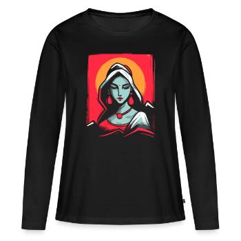 Femme Indienne Traditionnelle - T-shirt manches longues Premium bio Femme - noir - Devant - Julia (174cm)