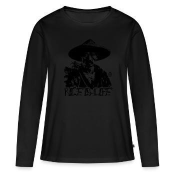 Rice Farmer Portrait, Rice is Life - Women's Premium Organic Long Sleeve Shirt - black - Front - Julia (174cm)