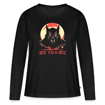 Chien de l’enfer de dessin animé, rendez-vous en enfer - T-shirt manches longues Premium bio Femme - noir - Devant - Julia (174cm)