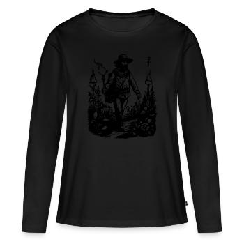 Der Lichtbringer Wanderer trägt die Fackel - Frauen Premium Bio Langarmshirt - Schwarz - Vorne - Julia (174cm)