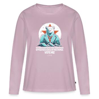 Ours polaire candidat aux élections pour un monde meilleur - T-shirt manches longues Premium bio Femme - rose poudré - Devant - Julia (174cm)