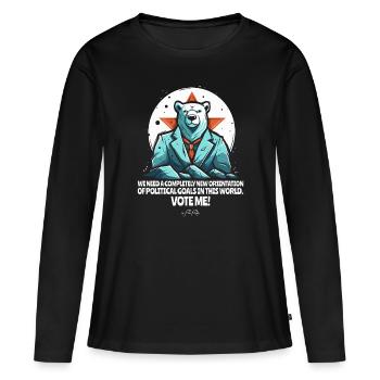 Ours polaire candidat aux élections pour un monde meilleur - T-shirt manches longues Premium bio Femme - noir - Devant - Julia (174cm)