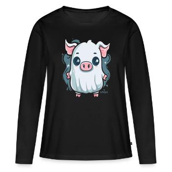 Le petit cochon fantôme - T-shirt manches longues Premium bio Femme - noir - Devant - Julia (174cm)