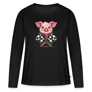 Cute Kimono Pig - Women's Premium Organic Long Sleeve Shirt - black - Front - Julia (174cm)