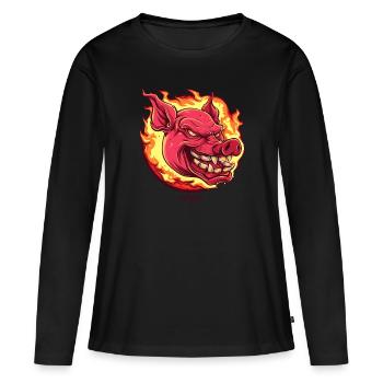 Cochon boule de feu très intense - T-shirt manches longues Premium bio Femme - noir - Devant - Julia (174cm)