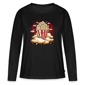 Maïs soufflé brillant - T-shirt manches longues Premium bio Femme - noir - Devant - Julia (174cm)