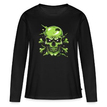 Crâne et os verts, crâne et os croisés - T-shirt manches longues Premium bio Femme - noir - Devant - Julia (174cm)