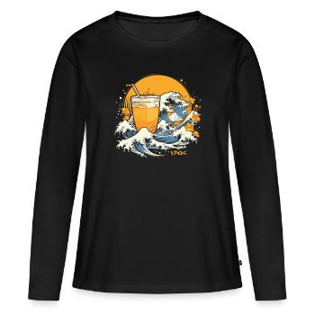 Jus d’orange Kanagawa Vague du Japon - T-shirt manches longues Premium bio Femme - noir - Devant - Julia (174cm)