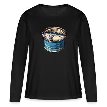 Ein Fisch in der Dose - Frauen Premium Bio Langarmshirt - Schwarz - Vorne - Julia (174cm)