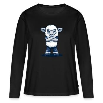 Le drôle de mouton provocateur en pantalon bleu - T-shirt manches longues Premium bio Femme - noir - Devant - Julia (174cm)