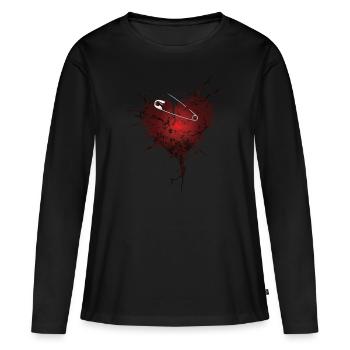 Cracks coeur et épingles à nourrice cadeau - T-shirt manches longues Premium bio Femme - noir - Devant - Julia (174cm)