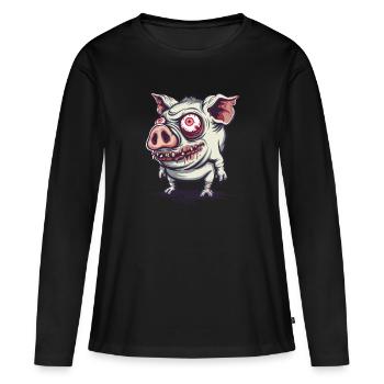 Cochon zombie mignon et bizarre - T-shirt manches longues Premium bio Femme - noir - Devant - Julia (174cm)